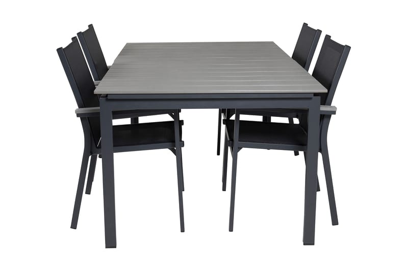 Levels Udvideligt Spisebordssæt 160cm + 4 Parma Stole, Sort/Grå
