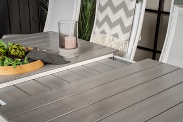 Levels Udvideligt Spisebordssæt 160cm + 6 Albany Stole - Hvid/Grå - Havemøbler - Udendørsgruppe - Havesæt