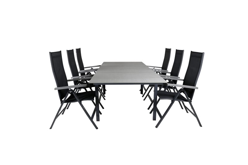 Levels Udvideligt Spisebordssæt 160cm + 6 Albany Stole - Sort/Grå - Havemøbler - Udendørsgruppe - Havesæt