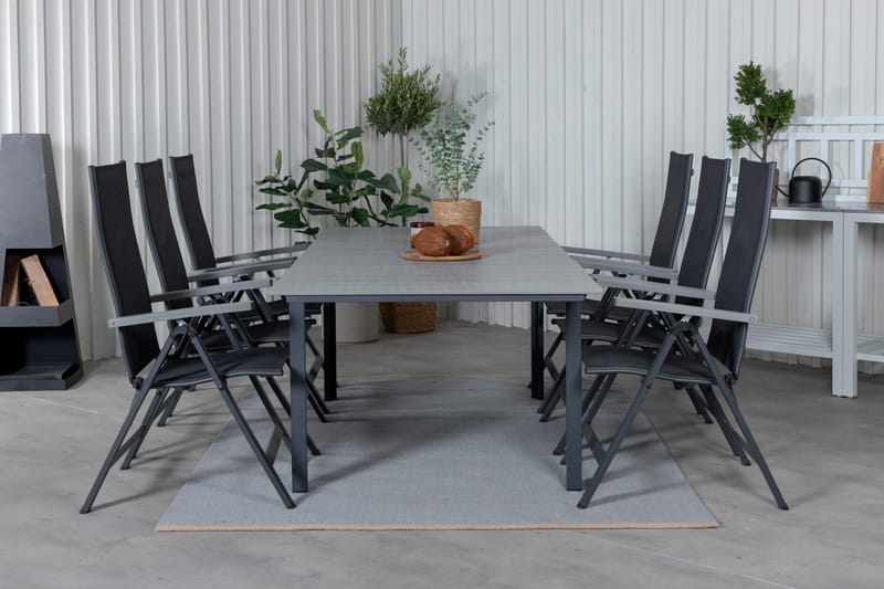 Levels Udvideligt Spisebordssæt 160cm + 6 Albany Stole, Sort/Grå