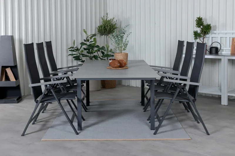 Levels Udvideligt Spisebordssæt 160cm + 6 Albany Stole, Sort/Grå