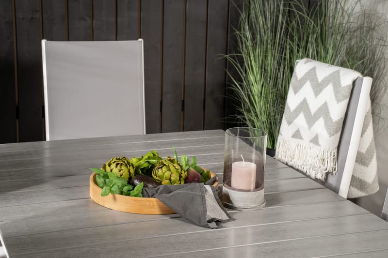 Levels Udvideligt Spisebordssæt 160cm + 6 Break Stole - Hvid/Grå - Havemøbler - Udendørsgruppe - Havesæt