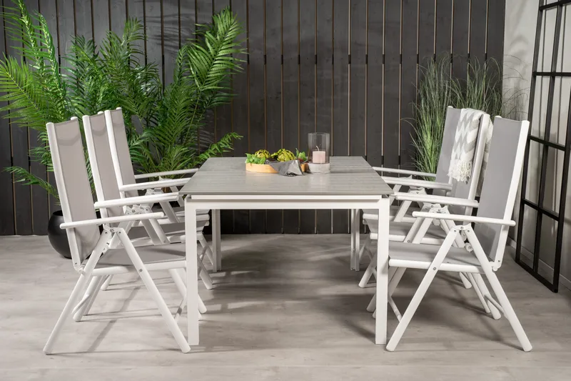 Levels Udvideligt Spisebordssæt 160cm + 6 Break Stole, Hvid/Grå