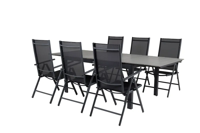 Levels Udvideligt Spisebordssæt 160cm + 6 Break Stole, Sort/Grå