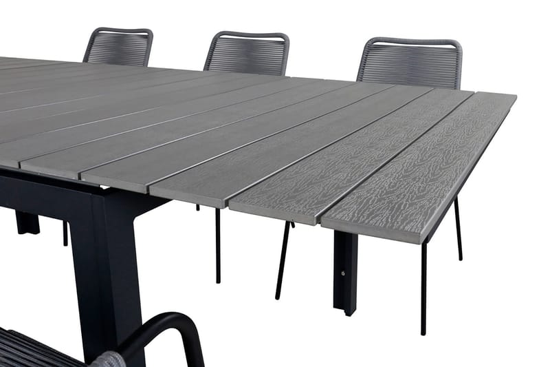 Levels Udvideligt Spisebordssæt 160cm + 6 Lindos Stole - Sort/Natur - Havemøbler - Udendørsgruppe - Havesæt