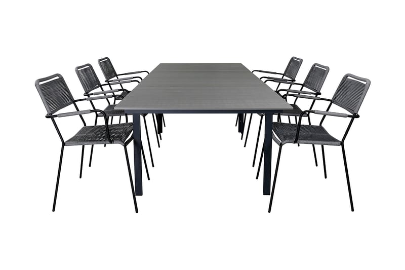 Levels Udvideligt Spisebordssæt 160cm + 6 Lindos Stole, Sort/Natur