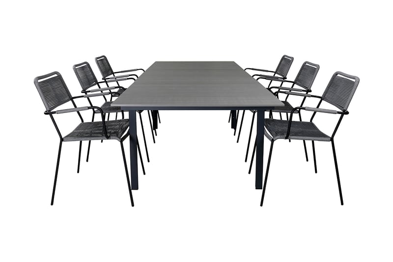 Levels Udvideligt Spisebordssæt 160cm + 6 Lindos Stole - Sort/Natur - Havemøbler - Udendørsgruppe - Havesæt