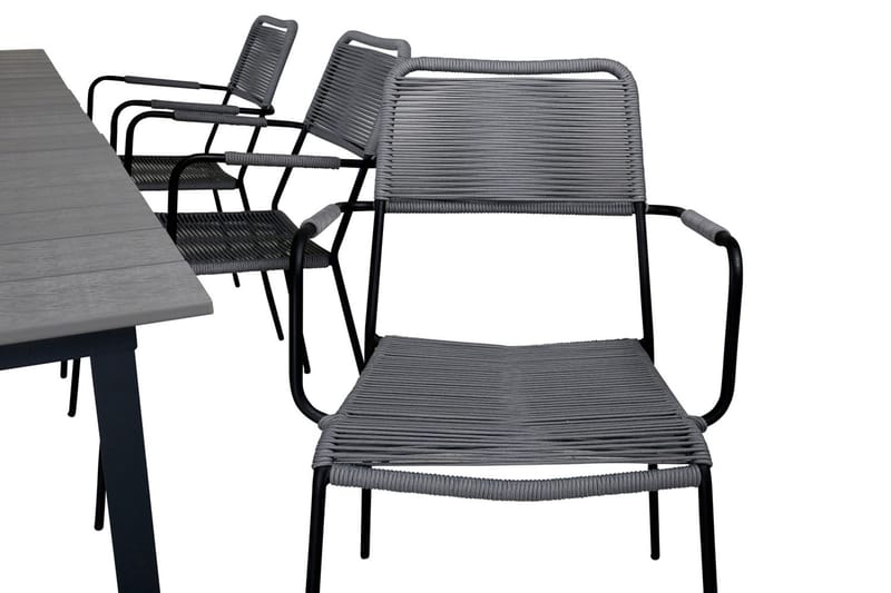 Levels Udvideligt Spisebordssæt 160cm + 6 Lindos Stole - Sort/Natur - Havemøbler - Udendørsgruppe - Havesæt