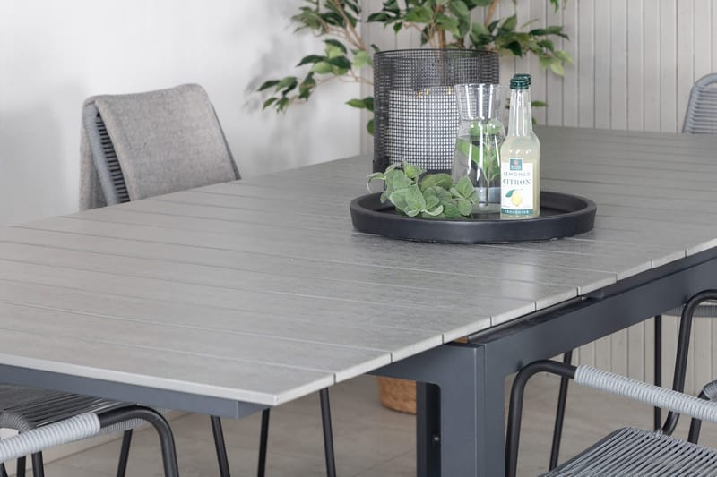Levels Udvideligt Spisebordssæt 160cm + 6 Lindos Stole - Sort/Natur - Havemøbler - Udendørsgruppe - Havesæt