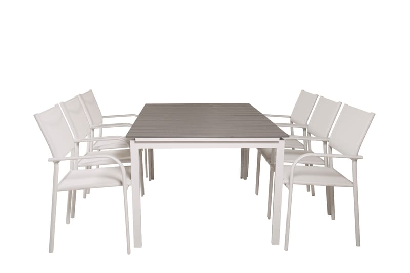 Levels Udvideligt Spisebordssæt 160cm + 6 Santorini Stole - Hvid/Grå - Havemøbler - Udendørsgruppe - Havesæt