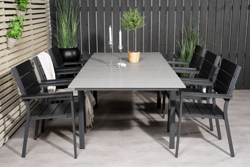 Levels Udvideligt Spisebordssæt 160cm + 6 Stole - Sort - Havemøbler - Udendørsgruppe - Havesæt