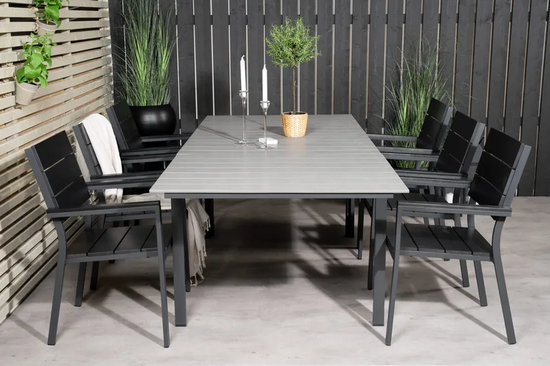 Levels Udvideligt Spisebordssæt 160cm + 6 Stole, Sort