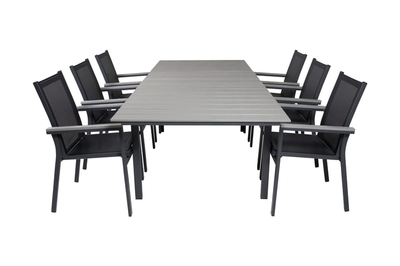 Levels Udvideligt Spisebordssæt 160cm + 6 Parma Stole, Sort/Grå