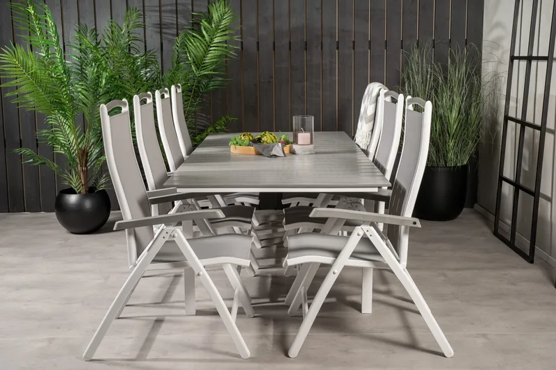 Levels Udvideligt Spisebordssæt 160cm + 8 Albany Stole, Hvid/Grå