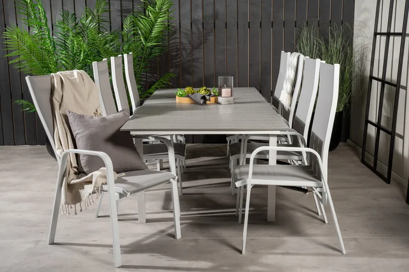 Levels Udvideligt Spisebordssæt 160cm + 8 Copacabana Stole, Hvid