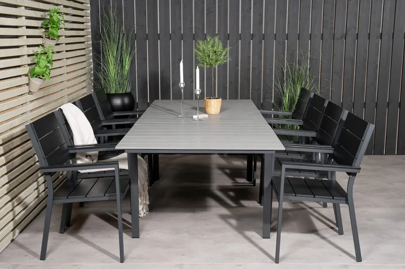 Levels Udvideligt Spisebordssæt 160cm + 8 Stole, Sort
