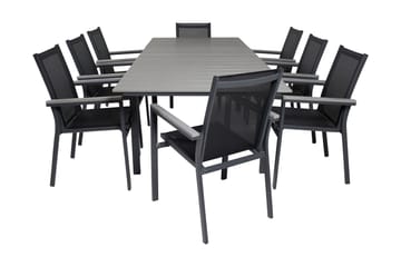 Levels Udvideligt Spisebordssæt 160cm + 8 Parma Stole - Grå/Sort - Havemøbler - Udendørsgruppe - Havesæt