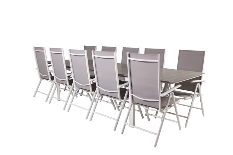 Levels Udvideligt Spisebordssæt 224cm + 10 Break Stole - Grå/Hvid - Havemøbler - Udendørsgruppe - Havesæt