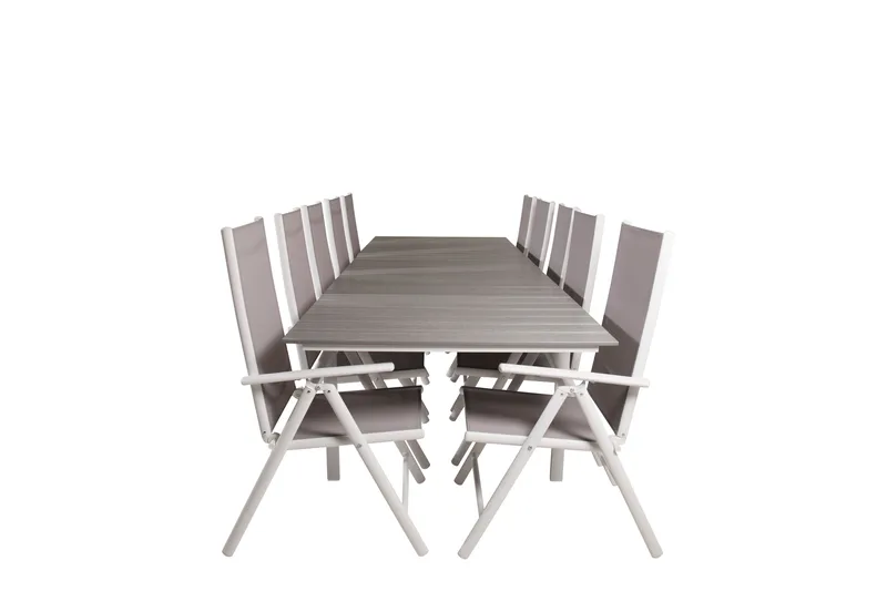 Levels Udvideligt Spisebordssæt 224cm + 10 Break Stole, Grå/Hvid