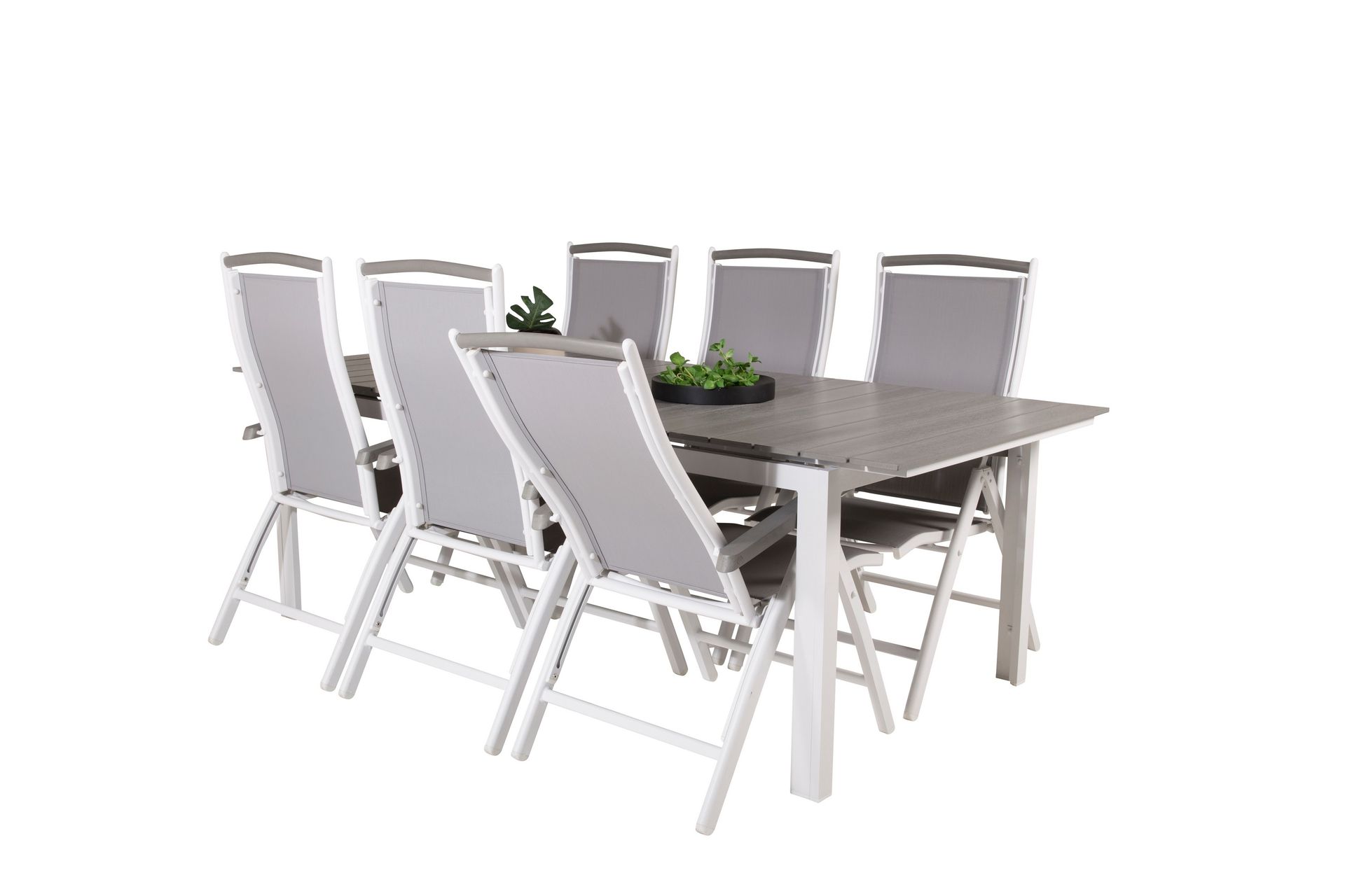 Levels Udvideligt Spisebordssæt 224cm + 6 Albany Stole - Grå/Hvid - Havemøbler - Udendørsgruppe - Havesæt