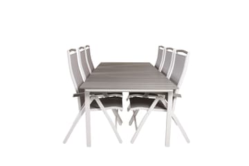 Levels Udvideligt Spisebordssæt 224cm + 6 Albany Stole - Grå/Hvid - Havemøbler - Udendørsgruppe - Havesæt