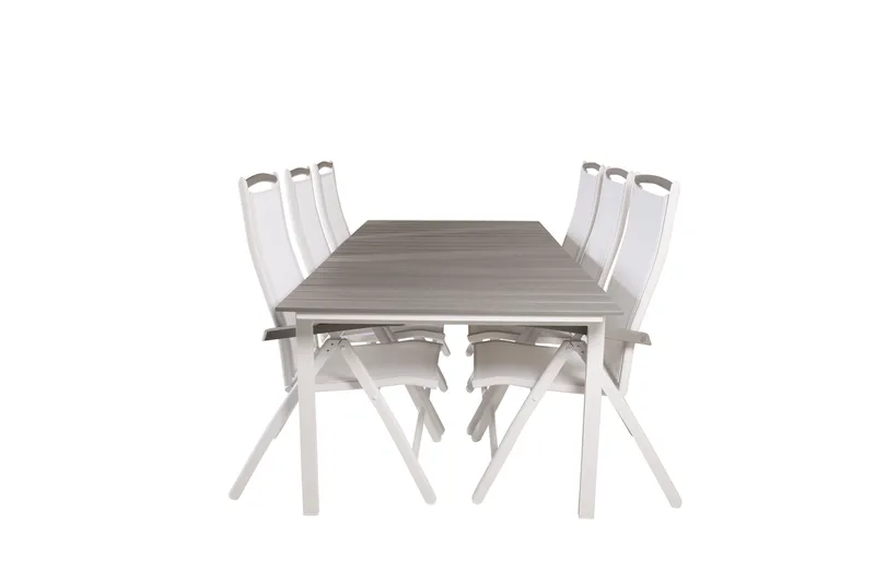Levels Udvideligt Spisebordssæt 224cm + 6 Albany Stole, Grå/Hvid