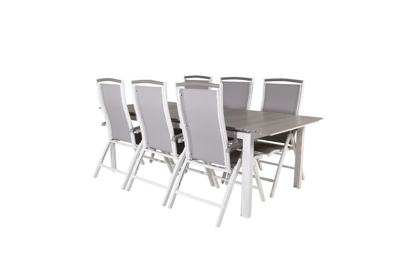 Levels Udvideligt Spisebordssæt 224cm + 6 Albany Stole, Grå/Hvid
