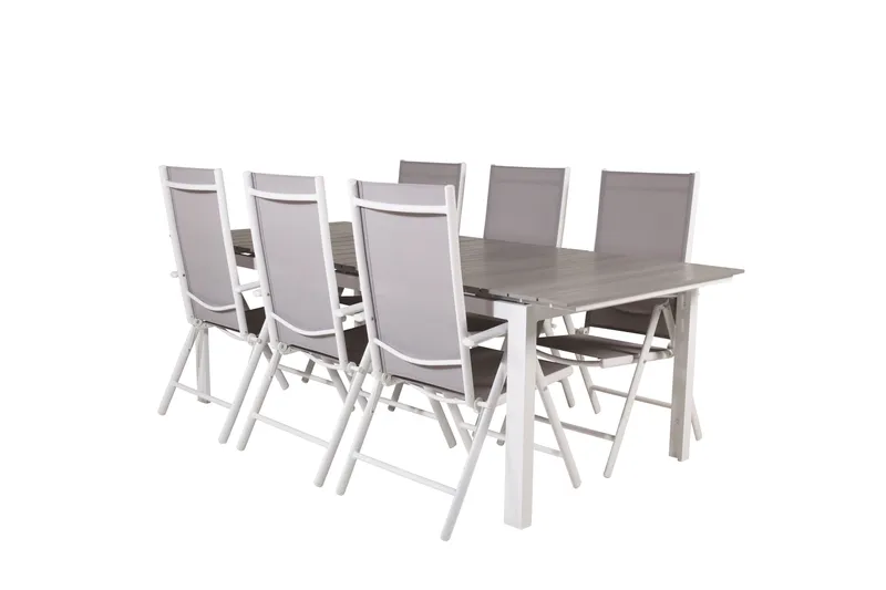 Levels Udvideligt Spisebordssæt 224cm + 6 Break Stole, Grå/Hvid