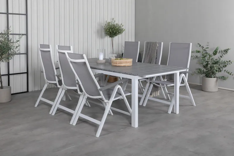 Levels Udvideligt Spisebordssæt 229cm + 6 Albany Stole - Brun/Hvid - Havemøbler - Udendørsgruppe - Havesæt