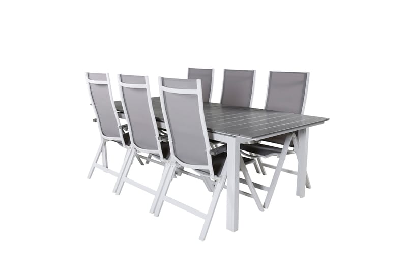 Levels Udvideligt Spisebordssæt 229cm + 6 Albany Stole, Brun/Hvid