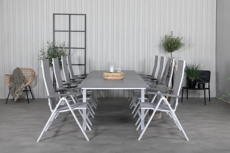 Levels Udvideligt Spisebordssæt 229cm + 8 Albany Stole - Brun/Hvid - Havemøbler - Udendørsgruppe - Havesæt