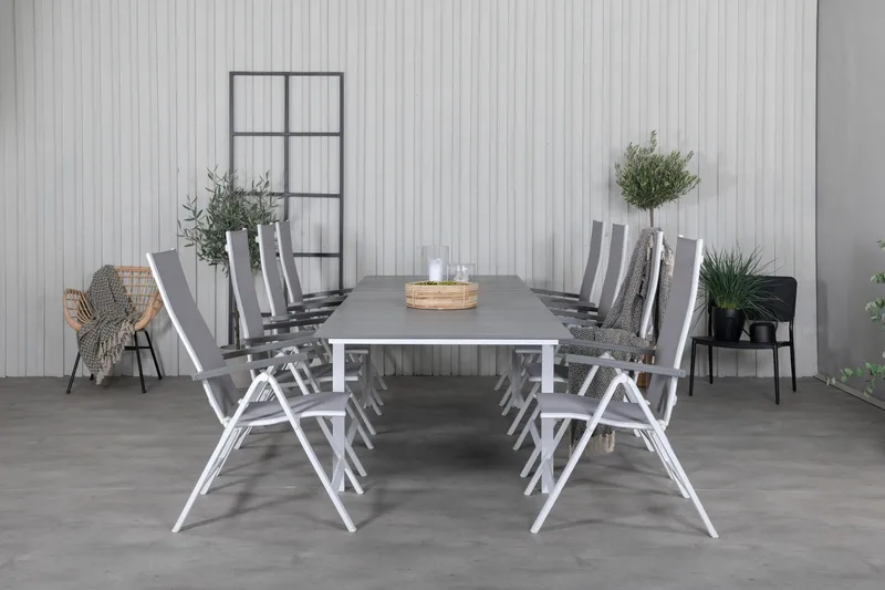 Levels Udvideligt Spisebordssæt 229cm + 8 Albany Stole - Brun/Hvid - Havemøbler - Udendørsgruppe - Havesæt