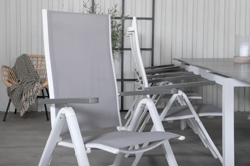 Levels Udvideligt Spisebordssæt 229cm + 8 Albany Stole - Brun/Hvid - Havemøbler - Udendørsgruppe - Havesæt