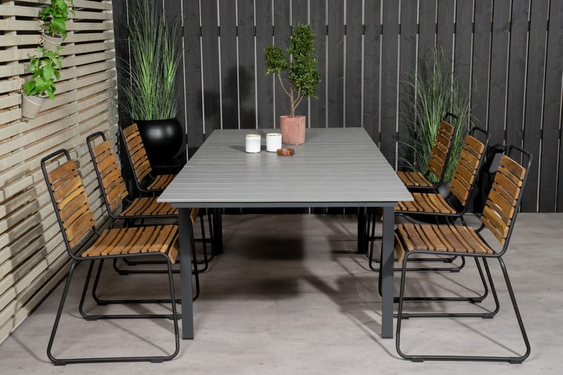 Levels Udvideligt Spisebordssæt 240cm + 6 Bois Stole - Træ/Natur/Sort - Havemøbler - Udendørsgruppe - Havesæt