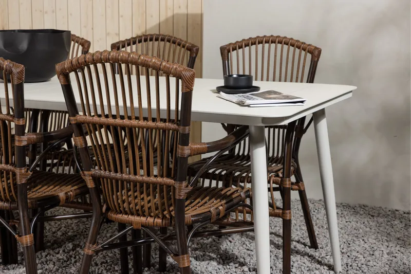 Lina Spisegruppe 120 cm + 6 Galera Armlænsstole - Brun/Hvid - Havemøbler - Udendørsgruppe - Havesæt