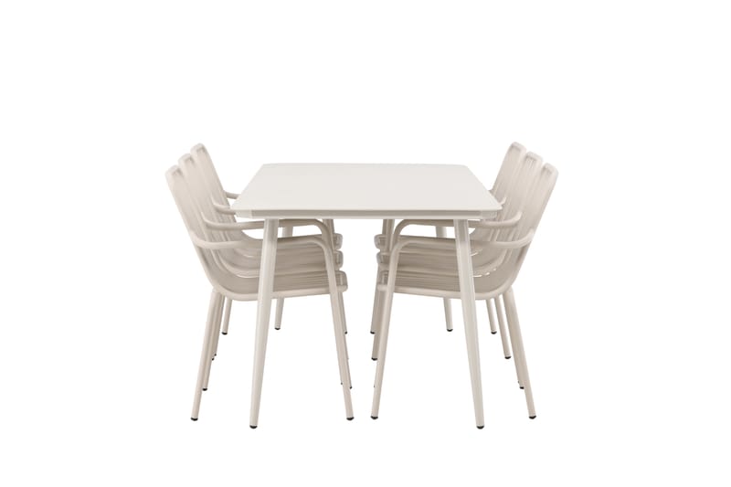 Lina Spisegruppe 120 cm + 6 Peking Armlænsstole - Beige/Hvid - Havemøbler - Udendørsgruppe - Havesæt