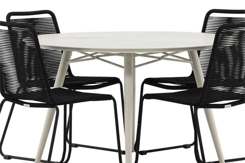 Lina Spisegruppe Rund 120 cm + 4 Lindos Stabelbar stol - Sort - Havemøbler - Udendørsgruppe - Havesæt