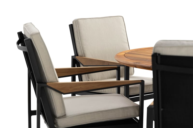 Lines Spisegruppe 140 cm Rund + 6 Østermalm Spisestol - Teak/Sort - Havemøbler - Udendørsgruppe - Havesæt
