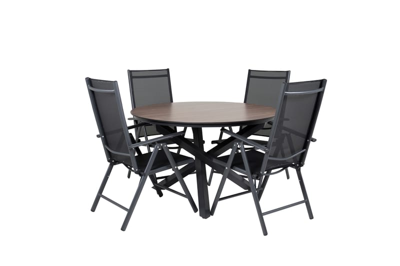 Llama Spisebordssæt Ø140cm + 4 Break Positionsstole Sort/Grå - Venture Home - Havesæt
