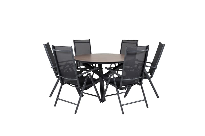Llama Spisebordssæt Ø140cm + 6 Break Positionsstole Sort/Grå - Venture Home - Havesæt