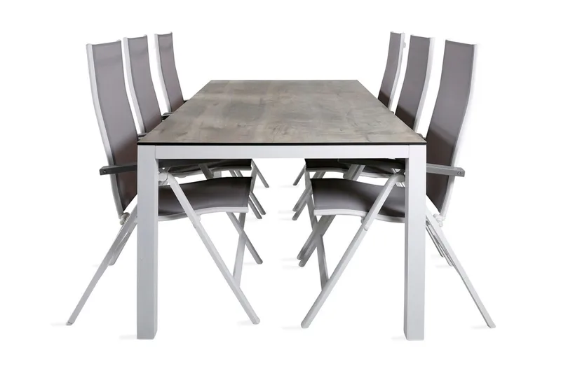 Llama Spisebordssæt 205cm + 6 Albany Positionsstolee, Sort/Natur