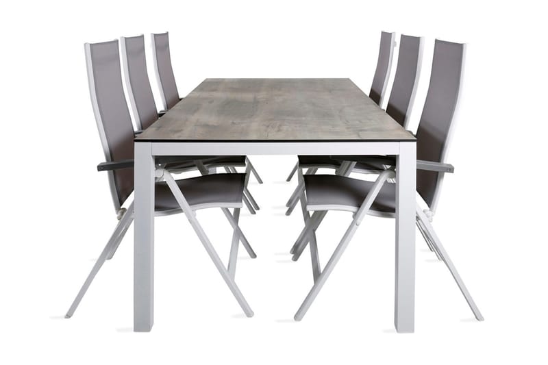 Llama Spisebordssæt 205cm + 6 Albany Positionsstolee, Sort/Natur