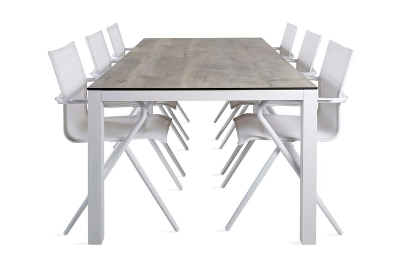 Llama Spisebordssæt 205cm + 6 Alina Stole, Sort/Grå