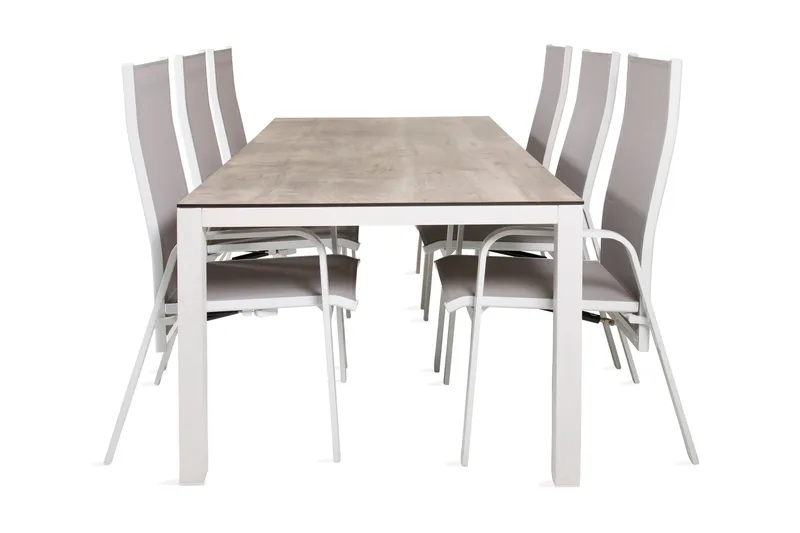 Llama Spisebordssæt 205cm + 6 Copacabana Reclinerstole, Sort/Grå