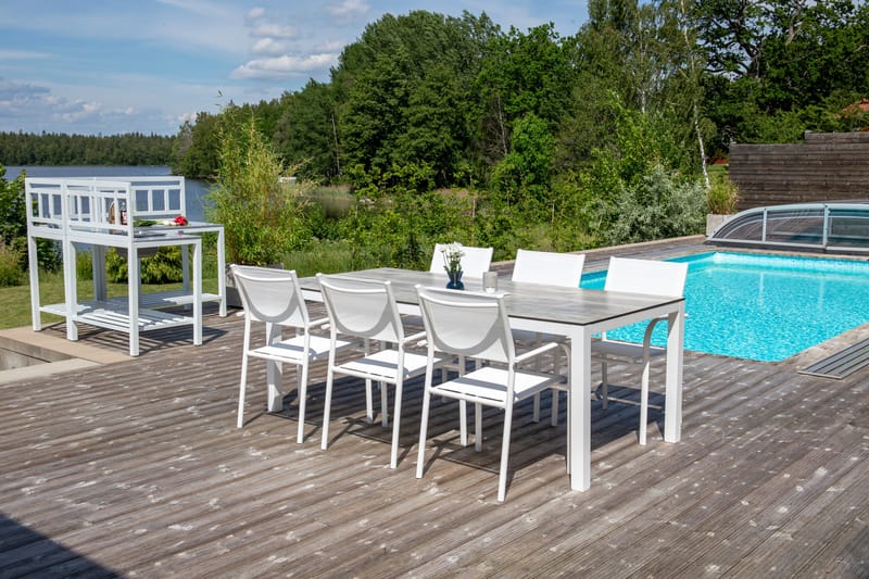 Llama Spisebordssæt 205cm + 6 Santorini Armstole Hvid/grå - Venture Home - Havesæt
