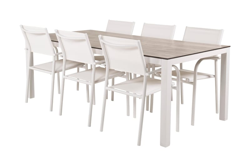 Llama Spisebordssæt 205cm + 6 Santorini Armstole Hvid/grå - Venture Home - Havesæt