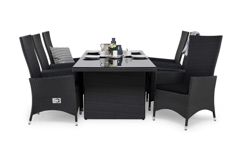 Majestic Havesæt 210 + 6 Jenny Justerbar Lænestole m Hynde, Sort/Sort/Sort