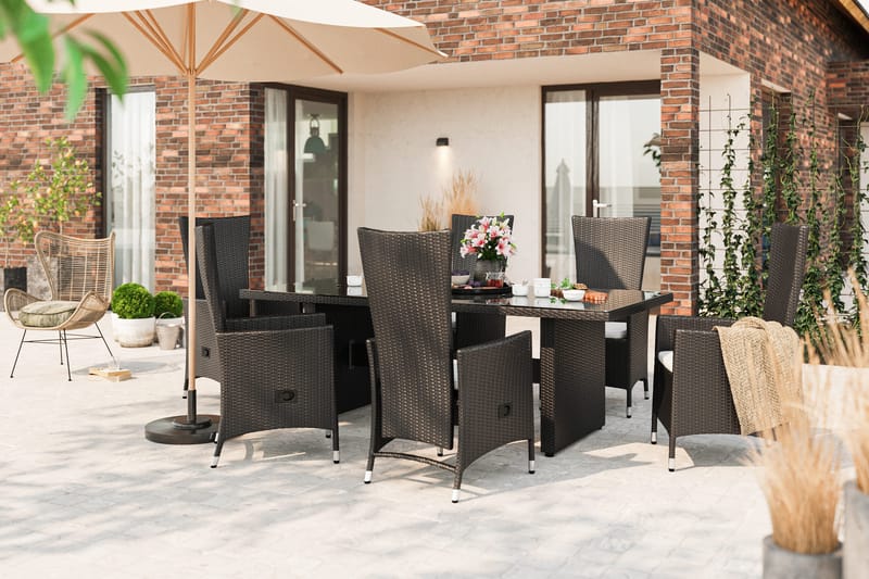 Majestic Havesæt 210 + 6 Jenny Justerbar Lænestole - Sort - Havemøbler - Udendørsgruppe - Havesæt