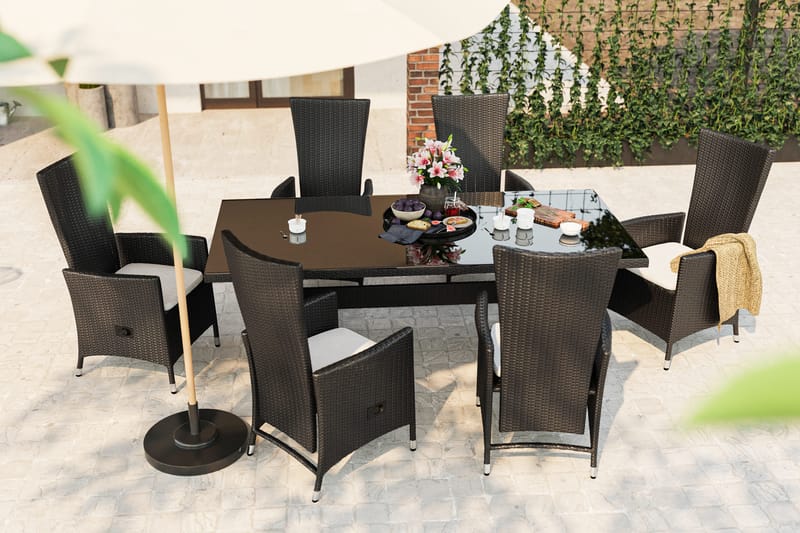 Majestic Havesæt 210 + 6 Jenny Justerbar Lænestole - Sort - Havemøbler - Udendørsgruppe - Havesæt