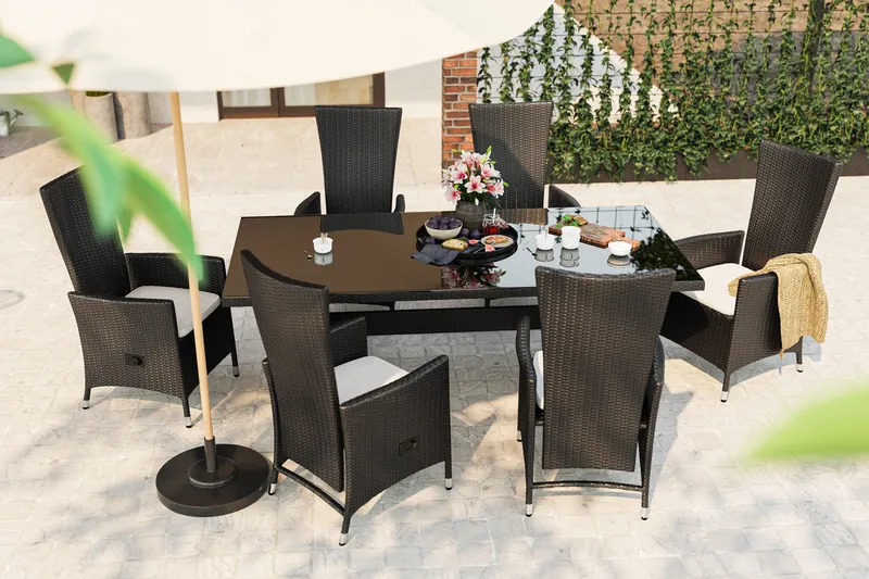 Majestic Havesæt 210 + 6 Jenny Justerbar Lænestole - Sort - Havemøbler - Udendørsgruppe - Havesæt